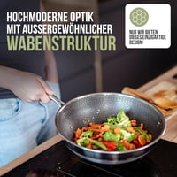 CioMond 28 cm indukciós wok serpenyő rozsdamentes acél méhsejt bevonattal - Ohne Deckel, CioMond's WOK Chef Delux 2