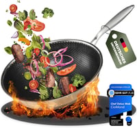 CioMond 28 cm indukciós wok serpenyő rozsdamentes acél méhsejt bevonattal - Ohne Deckel, CioMond's WOK Chef Delux 1