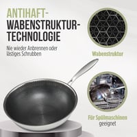 CioMond 28 cm indukciós wok serpenyő rozsdamentes acél méhsejt bevonattal - Ohne Deckel, CioMond's WOK Chef Delux 5
