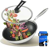 CioMond Wok Serpenyő 28cm Indukciós Rozsdamentes Méhsejt Bevonattal - Mit Deckel, CioMond's WOK Chef Delux 1