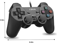 Cipon Vezetékes játékkontroller PS-2 konzolhoz, fekete gamepad, 1,8 m kábel, analóg karokkal 2