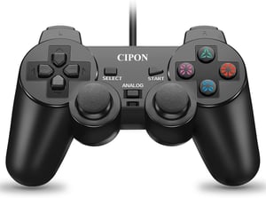 Cipon Vezetékes játékkontroller PS-2 konzolhoz, fekete gamepad, 1,8 m kábel, analóg karokkal