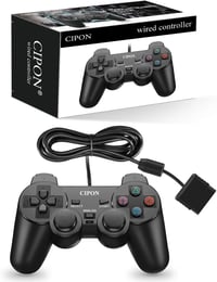 Cipon Vezetékes játékkontroller PS-2 konzolhoz, fekete gamepad, 1,8 m kábel, analóg karokkal 6