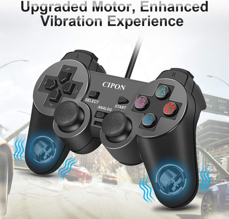 Cipon Vezetékes játékkontroller PS-2 konzolhoz, fekete gamepad, 1,8 m kábel, analóg karokkal