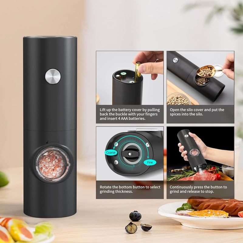 CIRCLE JOY Elektromos Só és Borsőrlő Szett 2 db LED Világítással Állítható Finomságú Fűszermalom