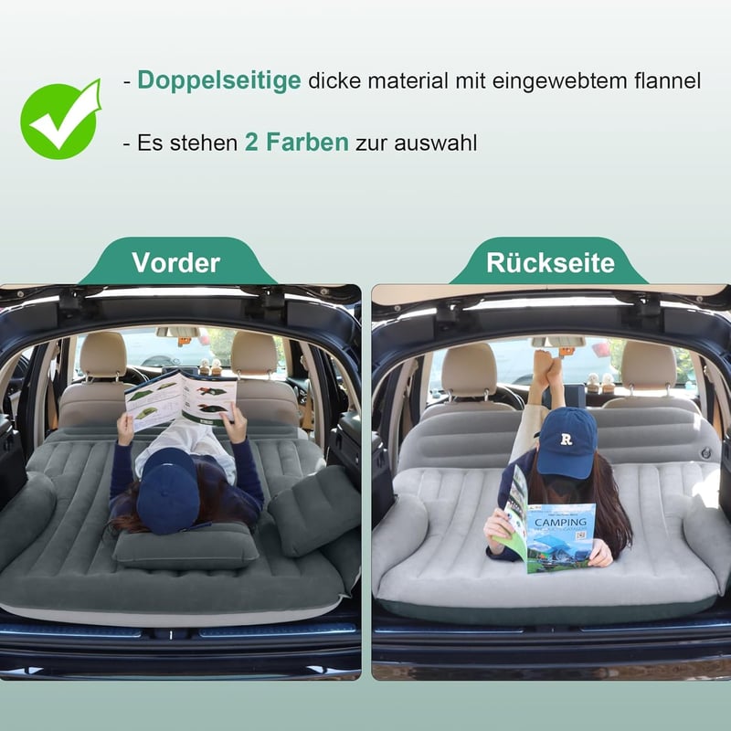 Ciremiv Autós Felfújható Matrac Pumpával - Dupla Oldali Zöld-Szürke Kempingmatrac SUV-hoz, Utazáshoz, Teljes Kiegészítő Szett - Double-sided Flocking Green + Grey