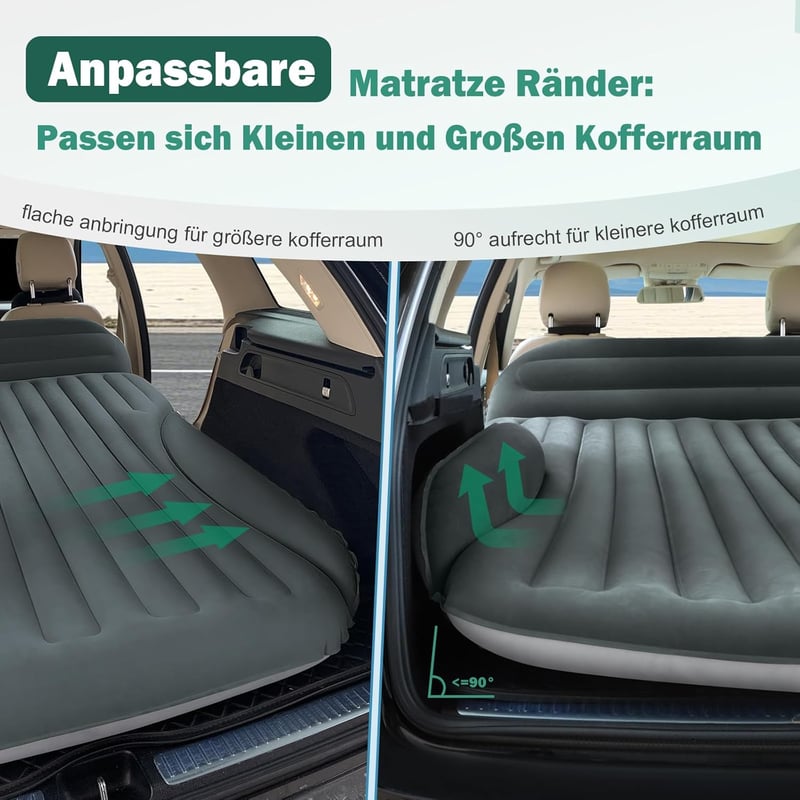 Ciremiv Autós Felfújható Matrac Pumpával - Dupla Oldali Zöld-Szürke Kempingmatrac SUV-hoz, Utazáshoz, Teljes Kiegészítő Szett - Double-sided Flocking Green + Grey