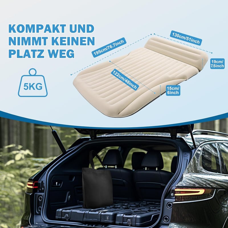 Ciremiv Autós Felfújható Matrac - Szivárgásmentes Kempingágy SUV-ba, Kisbuszba, 300kg Teherbírás, Elektromos Pumpával és Kiegészítőkkel