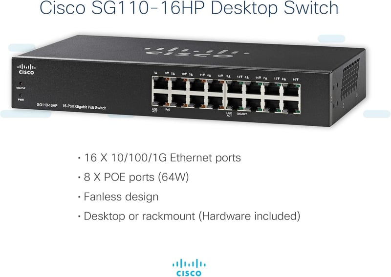 Cisco SG110-16HP 16 portos Gigabit PoE hálózati switch