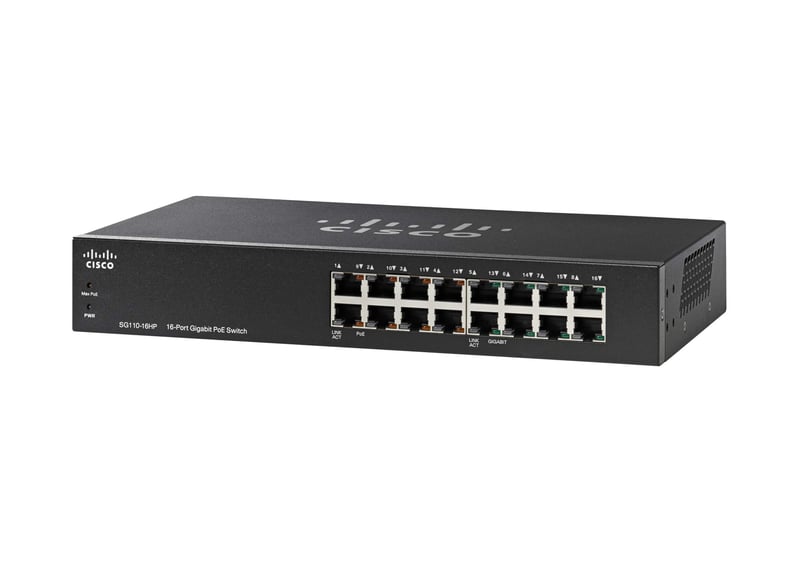 Nespravovaný prepínač Cisco SG110-16HP – 16-portový Gigabit PoE, čierny
