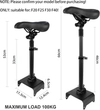 CISSIYOG Elektromos Roller Ülés Segway-Ninebot F20/F25/F30/F40 Modellekhez - Állítható Magasság, Lengéscsillapítós, Összecsukható, 100kg Teh 2