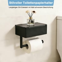 Cittbety držiak na toaletný papier bez vŕtania, nehrdzavejúca oceľ 304, 2 v 1 s držiakom na vlhčené obrúsky a poličkou, čierny, 20,5x11,5 cm, samolepiaci 2