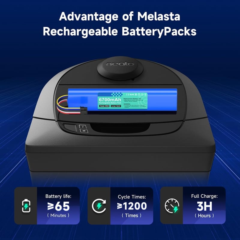 CITYORK 14,4V 6700mAh Li-ion Pótakkumulátor Neato Botvac D3 D5 D6 D7 Robotporszívókhoz - Túltöltés Elleni Védelemmel, 300+ Töltési Ciklus
