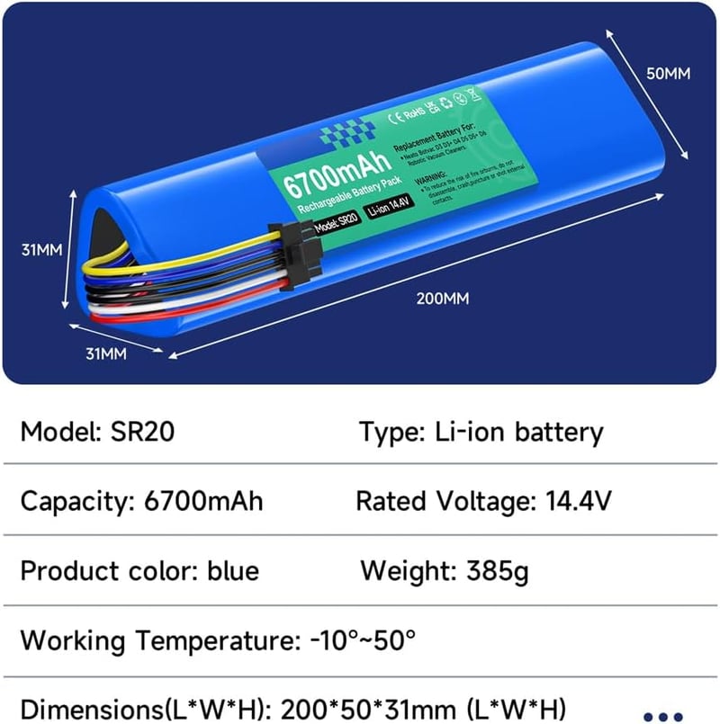 CITYORK 14,4V 6700mAh Li-ion Pótakkumulátor Neato Botvac D3 D5 D6 D7 Robotporszívókhoz - Túltöltés Elleni Védelemmel, 300+ Töltési Ciklus