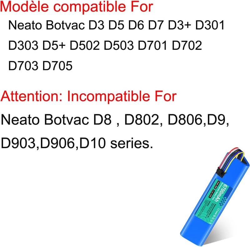CITYORK 14,4V 6700mAh Li-ion Pótakkumulátor Neato Botvac D3 D5 D6 D7 Robotporszívókhoz - Túltöltés Elleni Védelemmel, 300+ Töltési Ciklus