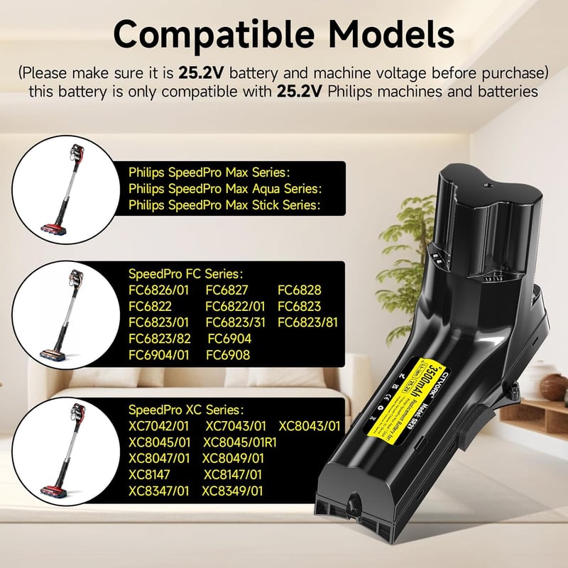 CITYORK 25.2V 3500mAh akkumulátor Philips SpeedPro Max porszívóhoz