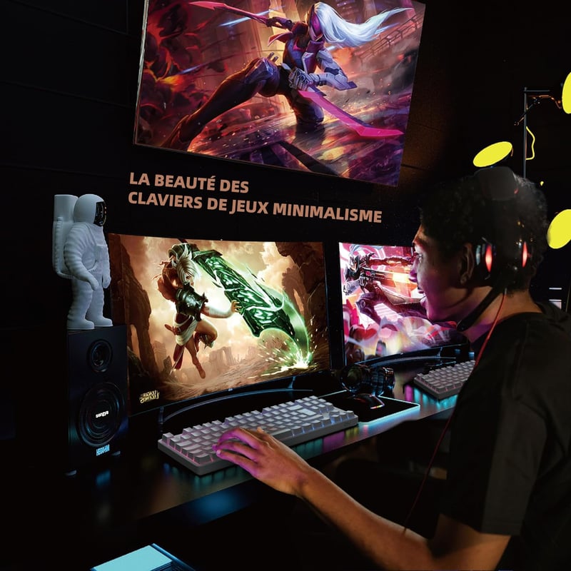 CIY X77 Mechanikus RGB Gamer Billentyűzet, Kék Switch, AZERTY, Fehér
