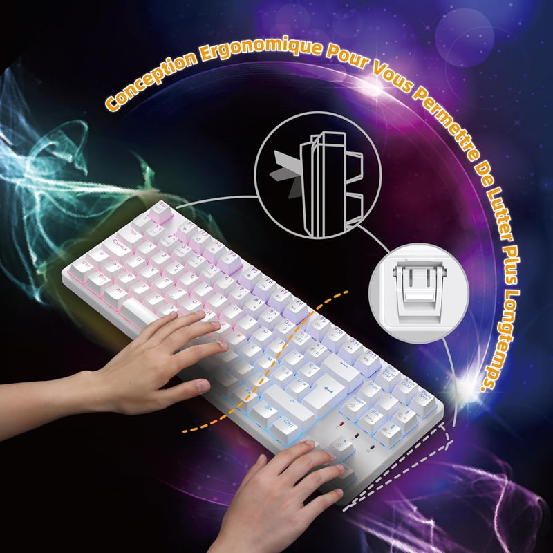 CIY X77 Mechanikus RGB Gamer Billentyűzet, Kék Switch, AZERTY, Fehér