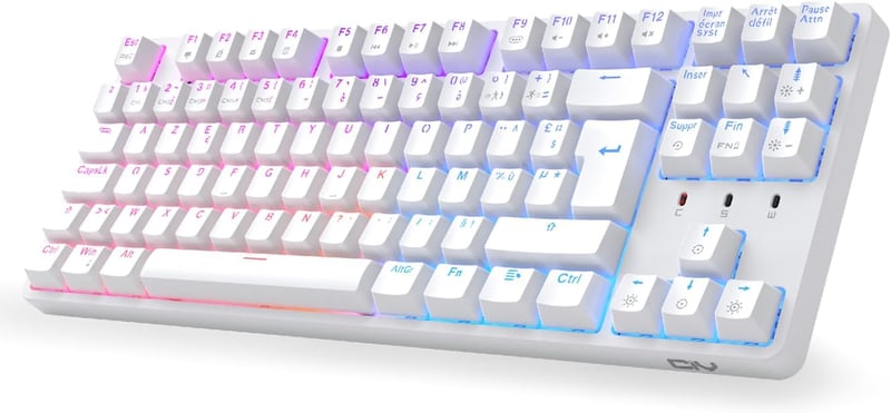 CIY X77 Mechanikus RGB Gamer Billentyűzet, Kék Switch, AZERTY, Fehér