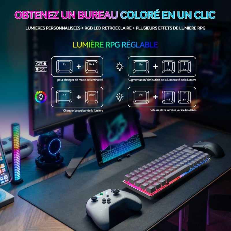 CIY X79 Wireless Mechanikus Billentyűzet 65% AZERTY FR Hot Swap Alumínium Fehér
