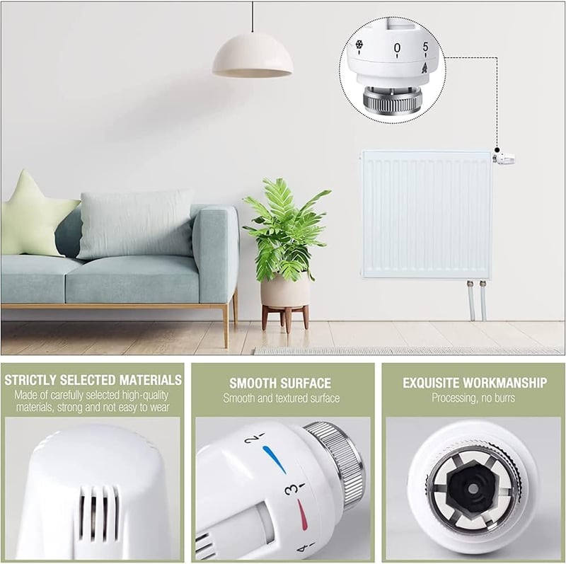 CJBIN Termosztátos Radiátorszelep Készlet - 4 db M30x1.5 Fűtésszabályozó Fej Fagyásvédelemmel - Krómozott Kivitel Otthoni és Irodai Használa