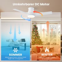 CJOY 107 cm fehér mennyezeti ventilátor távirányítóval, LED világítással, dimmelhető, alvási mód - 107cm 6