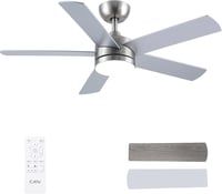 CJOY 107 cm Mennyezeti Ventilátor Lámpával - Ezüst/Fa, Távirányítós, 3 Színhőmérséklet, 5 Lapát, Csendes DC Motor, Hálószobába, Nappaliba 1