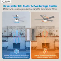 CJOY 107 cm Mennyezeti Ventilátor Lámpával - Ezüst/Fa, Távirányítós, 3 Színhőmérséklet, 5 Lapát, Csendes DC Motor, Hálószobába, Nappaliba 2