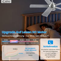CJOY 107 cm Mennyezeti Ventilátor Lámpával - Ezüst/Fa, Távirányítós, 3 Színhőmérséklet, 5 Lapát, Csendes DC Motor, Hálószobába, Nappaliba 4