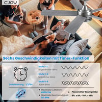CJOY 107 cm Mennyezeti Ventilátor Lámpával - Ezüst/Fa, Távirányítós, 3 Színhőmérséklet, 5 Lapát, Csendes DC Motor, Hálószobába, Nappaliba 6