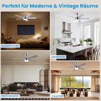 CJOY 107 cm Mennyezeti Ventilátor Lámpával - Ezüst/Fa, Távirányítós, 3 Színhőmérséklet, 5 Lapát, Csendes DC Motor, Hálószobába, Nappaliba 5