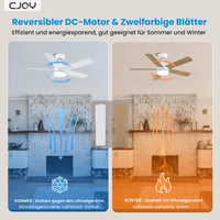 CJOY 107 cm Mennyezeti Ventilátor Lámpával, Fehér/Fa, Távirányítóval, 3 Színhőmérséklet 4