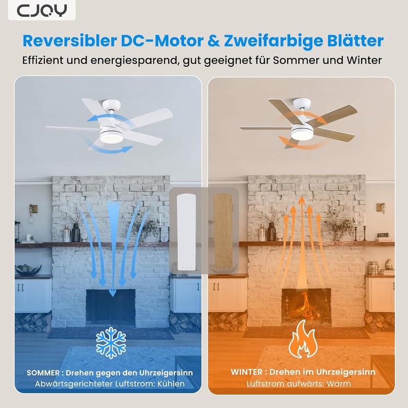 CJOY 107 cm Mennyezeti Ventilátor Lámpával, Fehér/Fa, Távirányítóval, 3 Színhőmérséklet