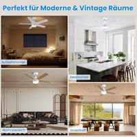 CJOY 107 cm Mennyezeti Ventilátor Lámpával, Fehér/Fa, Távirányítóval, 3 Színhőmérséklet 6