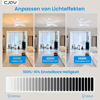 CJOY 107 cm Mennyezeti Ventilátor Lámpával, Fehér/Fa, Távirányítóval, 3 Színhőmérséklet 3