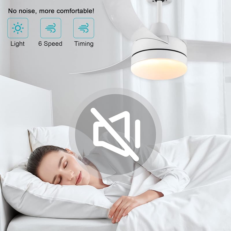 CJOY 107 cm Mennyezeti Ventilátor Világítással, Távirányítóval, 6 Fokozat, Csendes Működés - 107 Cm-ivory White