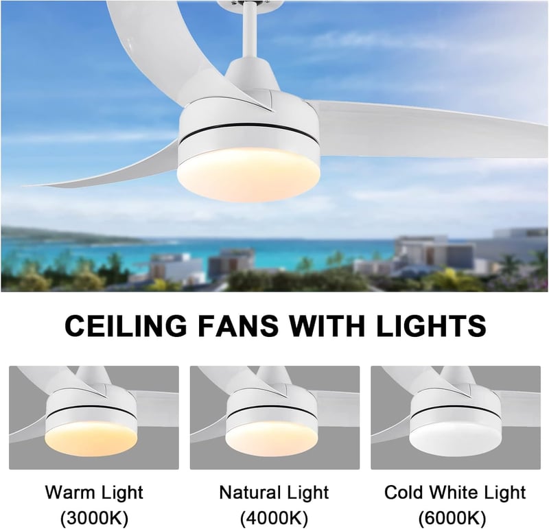 CJOY 107 cm Mennyezeti Ventilátor Világítással, Távirányítóval, 6 Fokozat, Csendes Működés - 107 Cm-ivory White