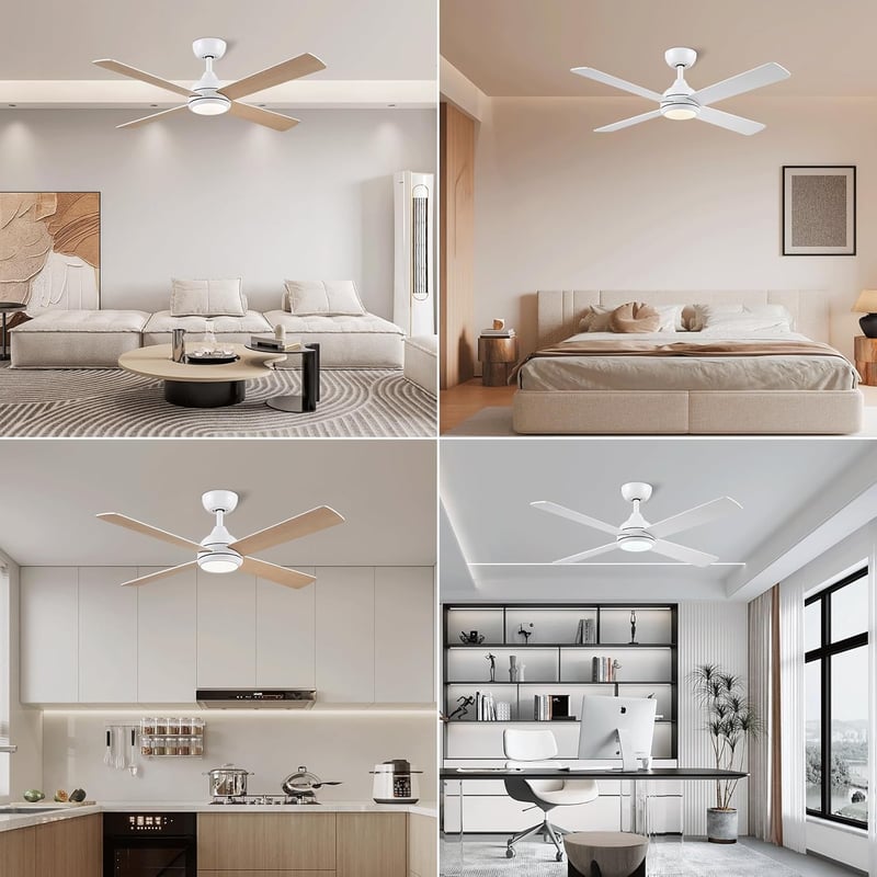 CJOY 122 cm fehér mennyezeti ventilátor távirányítóval, LED világítás, 6 fokozat, halványítható - White