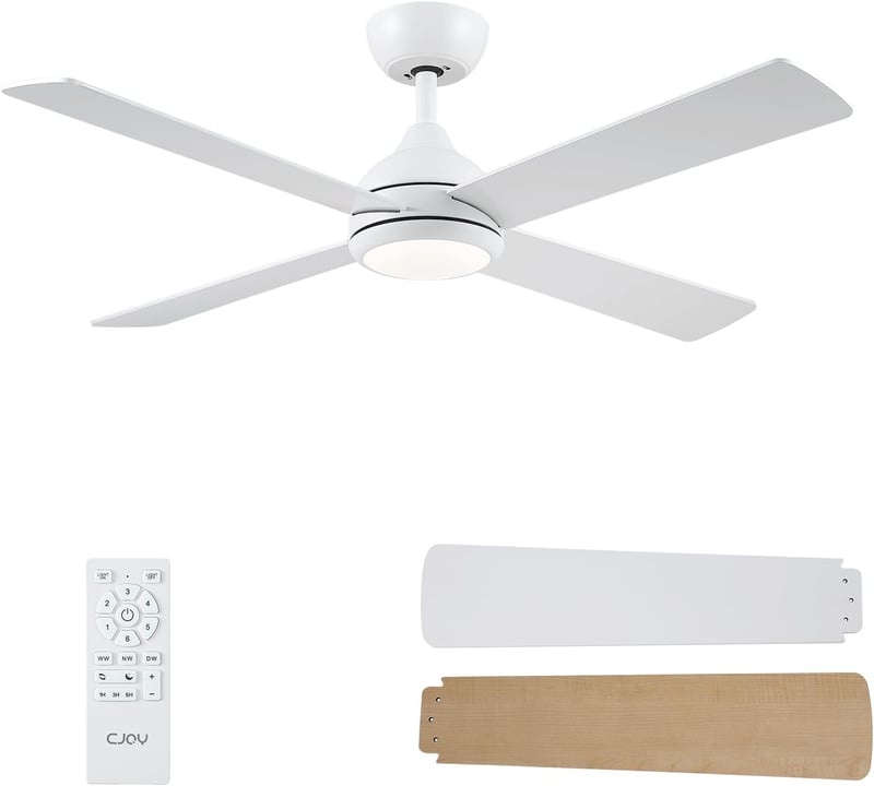 CJOY 122 cm fehér mennyezeti ventilátor távirányítóval, LED világítás, 6 fokozat, halványítható - White