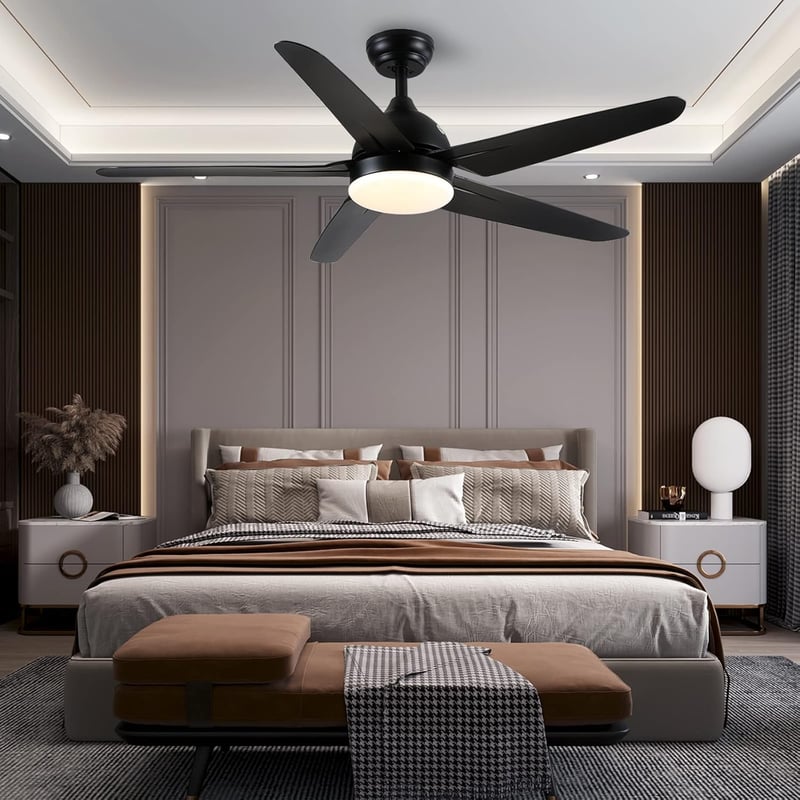 CJOY 132 cm Fekete Mennyezeti Ventilátor Világítással - 3 Színhőmérséklet, 3 Sebesség, Távirányítóval, Csendes Működés, Időzítő, LED Lámpa