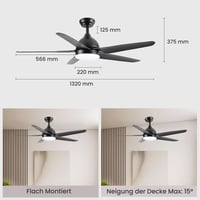 CJOY 132 cm Fekete Mennyezeti Ventilátor Világítással - 3 Színhőmérséklet, 3 Sebesség, Távirányítóval, Csendes Működés, Időzítő, LED Lámpa 5