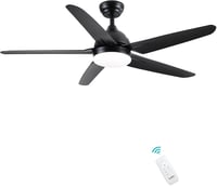 CJOY 132 cm Fekete Mennyezeti Ventilátor Világítással - 3 Színhőmérséklet, 3 Sebesség, Távirányítóval, Csendes Működés, Időzítő, LED Lámpa 1
