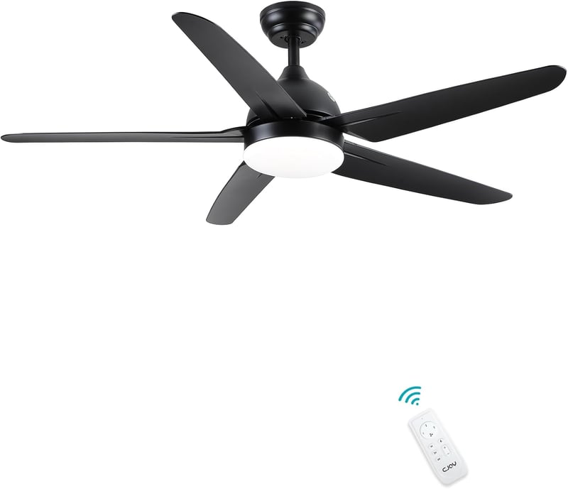 CJOY 132 cm Fekete Mennyezeti Ventilátor Világítással - 3 Színhőmérséklet, 3 Sebesség, Távirányítóval, Csendes Működés, Időzítő, LED Lámpa