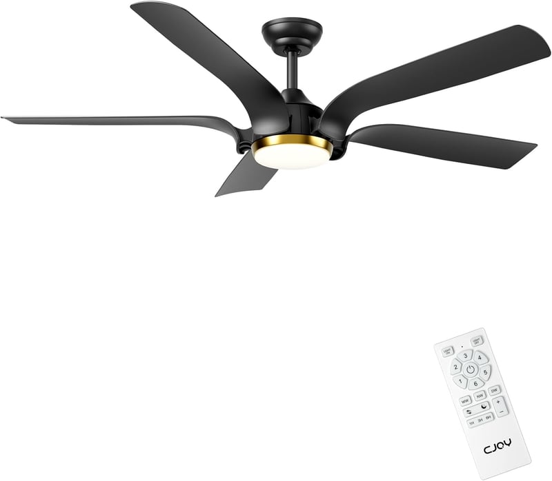 CJOY 142 cm-es mennyezeti ventilátor LED lámpával, távirányítóval, 6 fokozat, fekete-arany - Black Gold