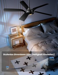 CJOY 142 cm-es mennyezeti ventilátor LED lámpával, távirányítóval, 6 fokozat, fekete-arany - Black Gold 7
