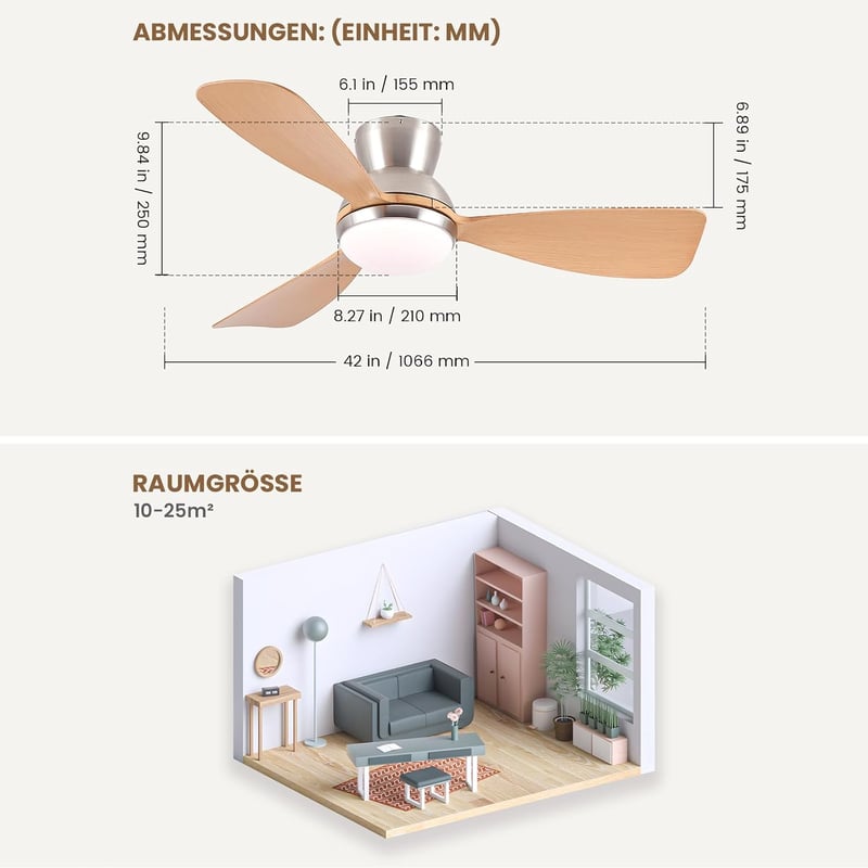 CJOY 52" fehér mennyezeti ventilátor lámpával, süllyesztett kivitel távirányítóval, halk, 6 fokozat, 3 CCT dimmelhető, DC, fordítható