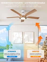 CJOY Stropný ventilátor so svetlom 142 cm, dizajn biele drevo, tiché prúdenie vzduchu, do obývačky a spálne 4