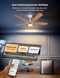 CJOY Stropný ventilátor so svetlom 142 cm, dizajn biele drevo, tiché prúdenie vzduchu, do obývačky a spálne 3
