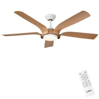 CJOY Stropný ventilátor so svetlom 142 cm, dizajn biele drevo, tiché prúdenie vzduchu, do obývačky a spálne 1