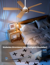 CJOY Stropný ventilátor so svetlom 142 cm, dizajn biele drevo, tiché prúdenie vzduchu, do obývačky a spálne 5